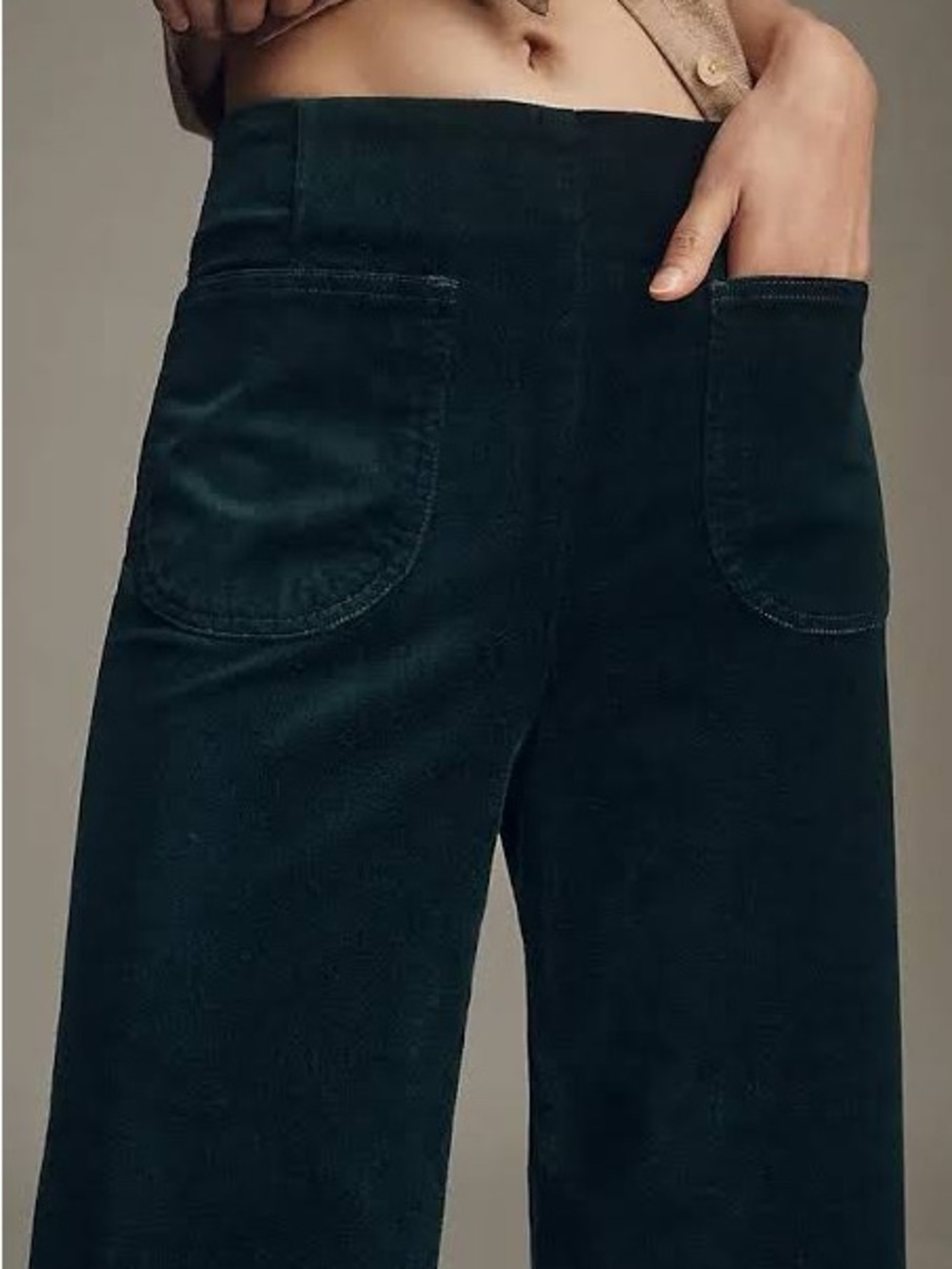Anthropologie Maeve The Colette Crop Velvet Ruffle-Hem Pants 29 Dark Hunter NWT - Picture 4 of 10